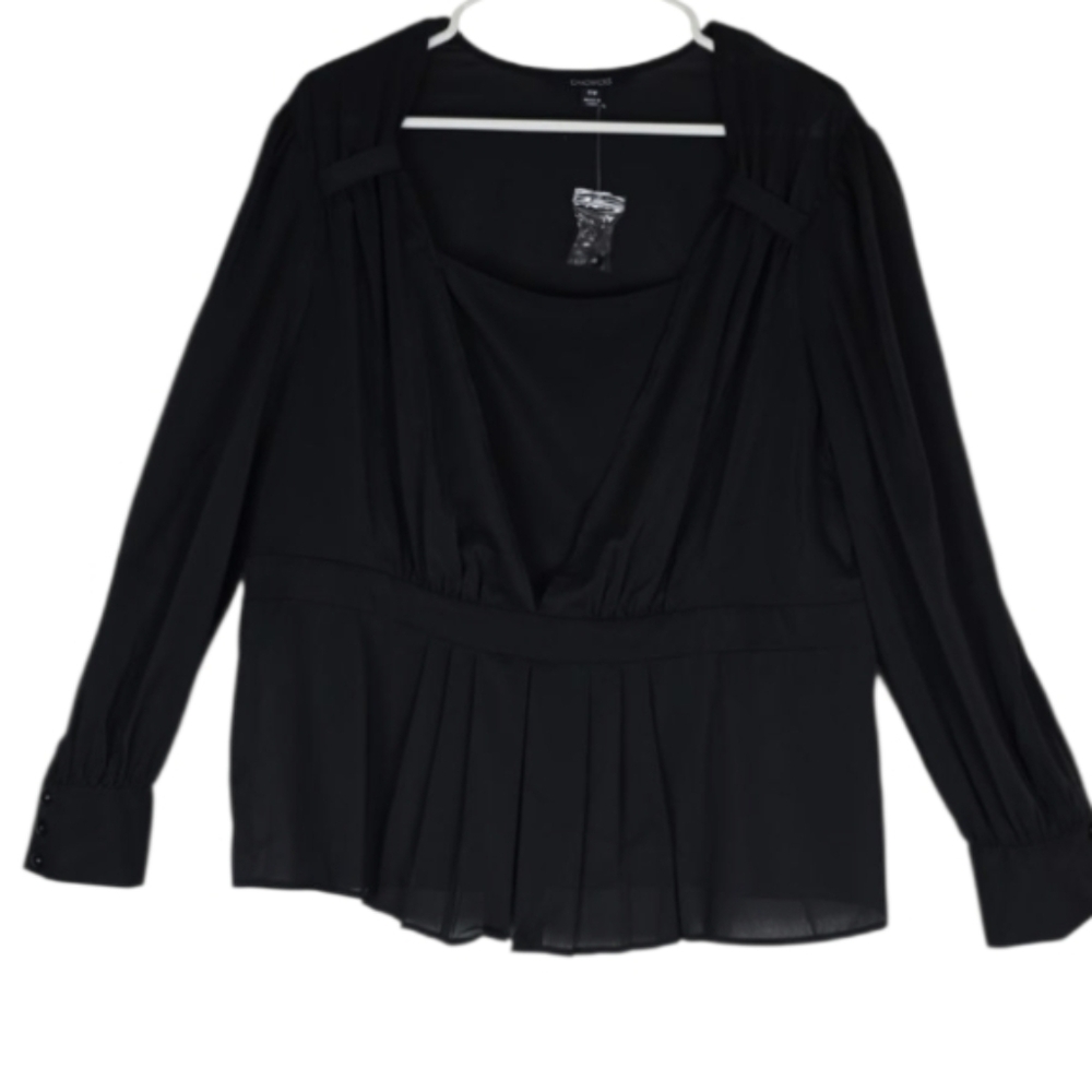 3/$15 Chadwicks - Black Long Sleeve Mock Cami Blouse Women's Plus Size 18
